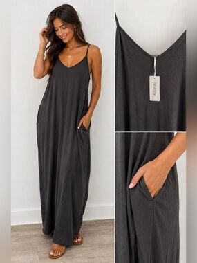 Reverof Flowing charcoal gray Black Slip Dress size large